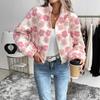 Giacca da donna casual larga a maniche lunghe con jacquard floreale e colletto alla coreana