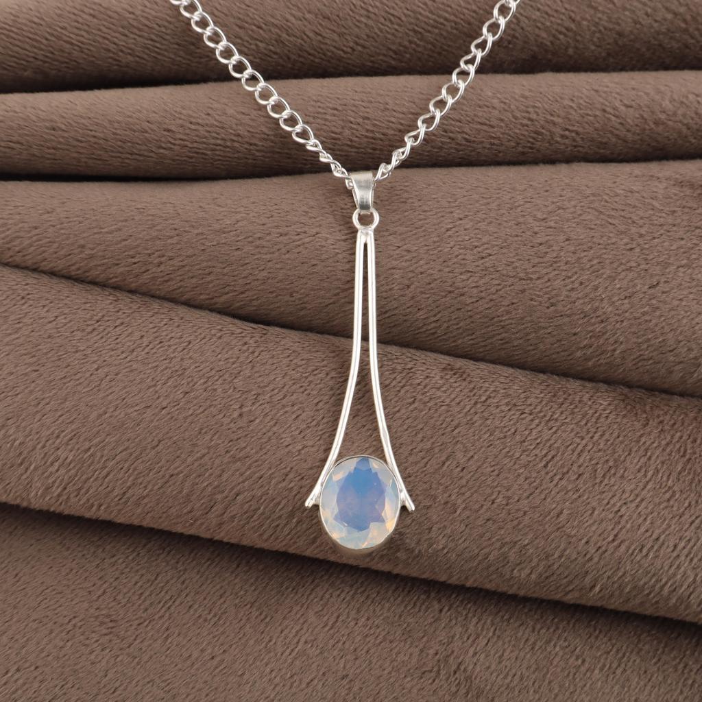 Pendentif en Argent Sterling 925 Pierre Opale Laitée 1,79" Bijoux de Créateur Faits à la Main Pour Cadeau d'Anniversaire PP-69-15
