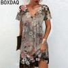 Elegant Women's Dress Summer Short Sleeve V-Neck Casual A-Line Dress Beach Holiday Dress Big Size Lady Vestidos