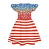 Mädchen Puffärmel Kleid Unabhängigkeitstag Patchwork Lässiges Partykleid Weicher Stoff Bequeme Passform A-Linien-Silhouette Geeignet für den Alltag