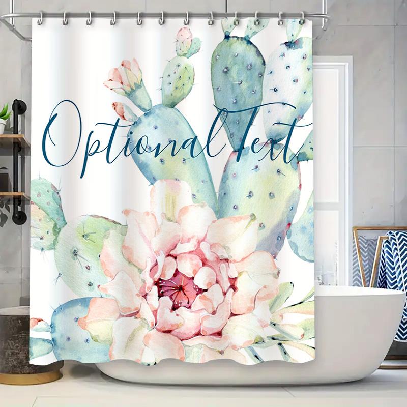 

Watercolor Cactus Shower Curtain Customizable Text Option for Bathroom Decor Pink Green White Flower Bath Mat Cover Set Rustic B 90x180cm