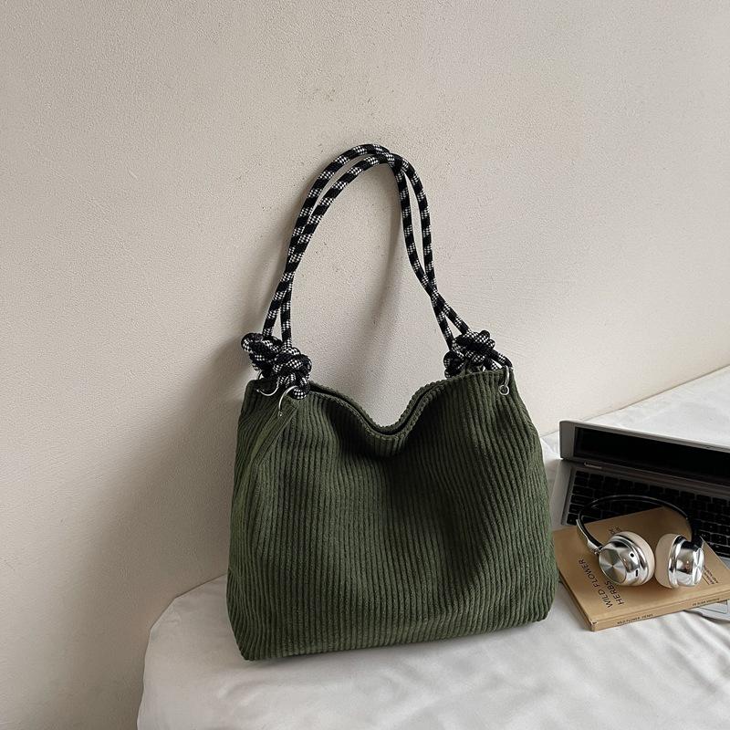 Vintage Large Capacity Corduroy Bag Women's Solid Color Underarm Shoulder Bag