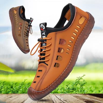 Fashion Men's Hollow-out Leather Shoes Summer Men's Sandals Handmade Close Toe Non Slip Cow Tendon Shoes Outdoor Beach Water Shoes