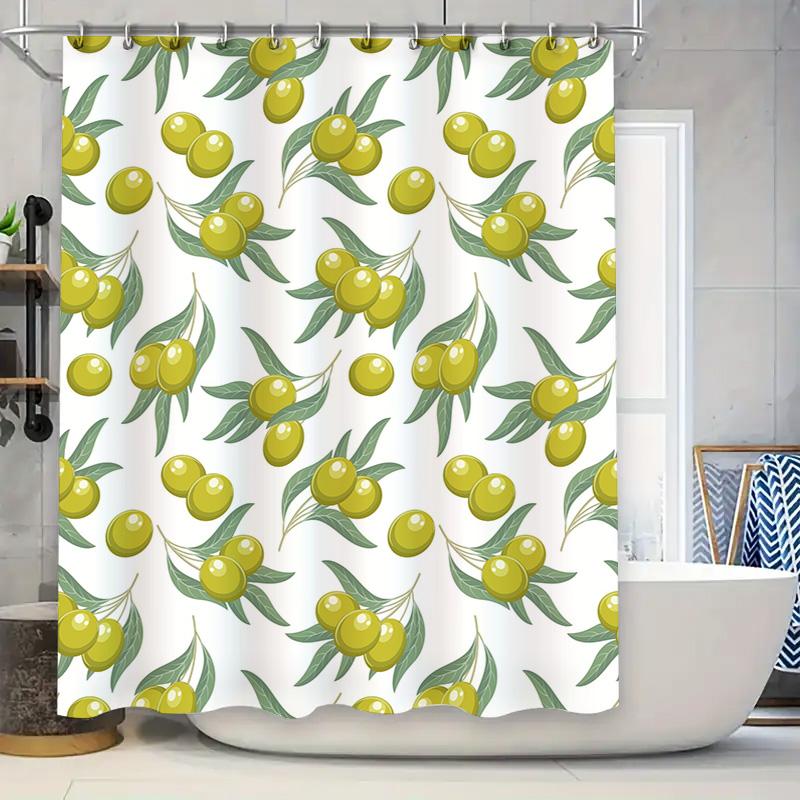 

Green Olive Shower Curtain Pattern Bathroom Decor for Home Decoration Customizable Size, Waterproof Fabric, White Background wit 90x180cm