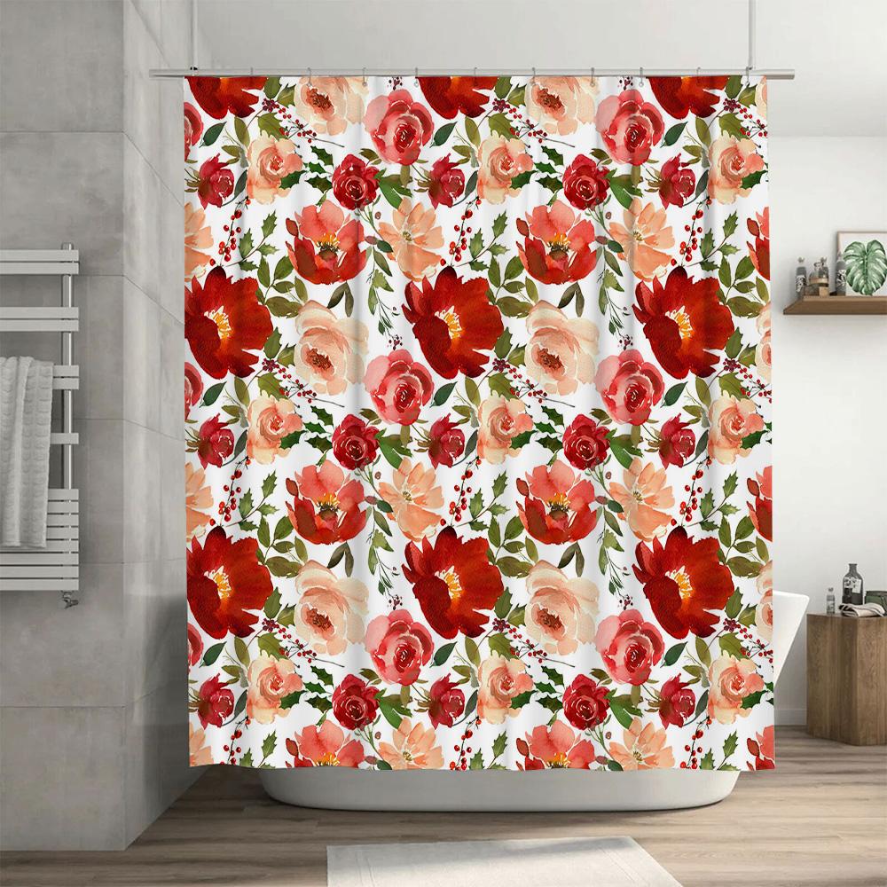 Bath Shower Curtain Flowers Waterproof White Red Pink Home Decor Indoor Bathroom Shower Room Decoration Wall Hanging
