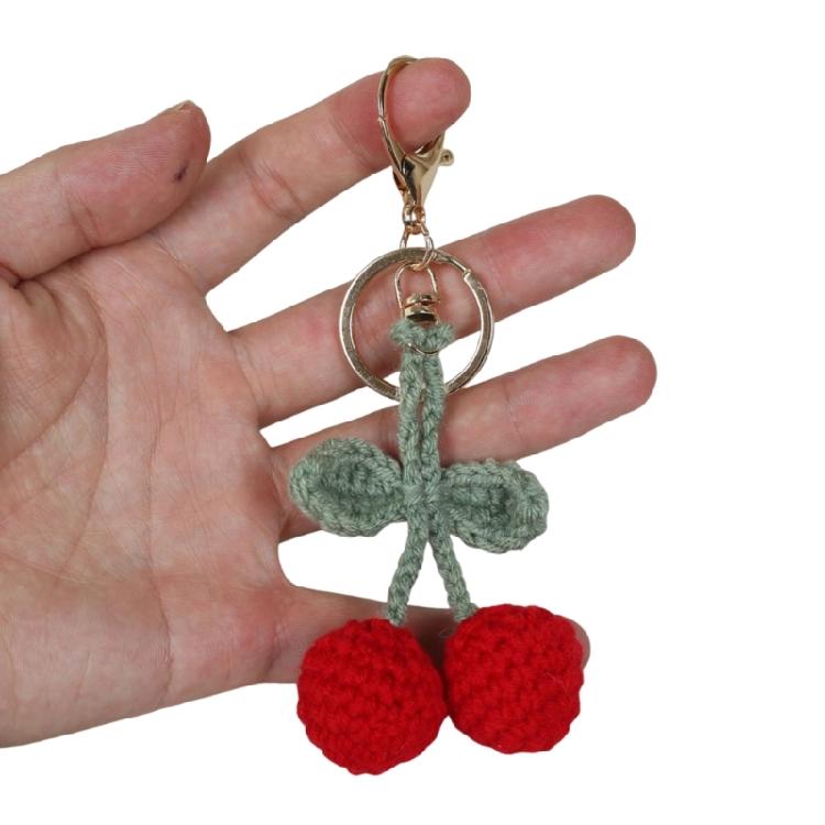 Stylish Crocheted Cherry Keychain Handmade Plush Fruit Pendant for Women Wallet Multifunctional Backpack Accessory