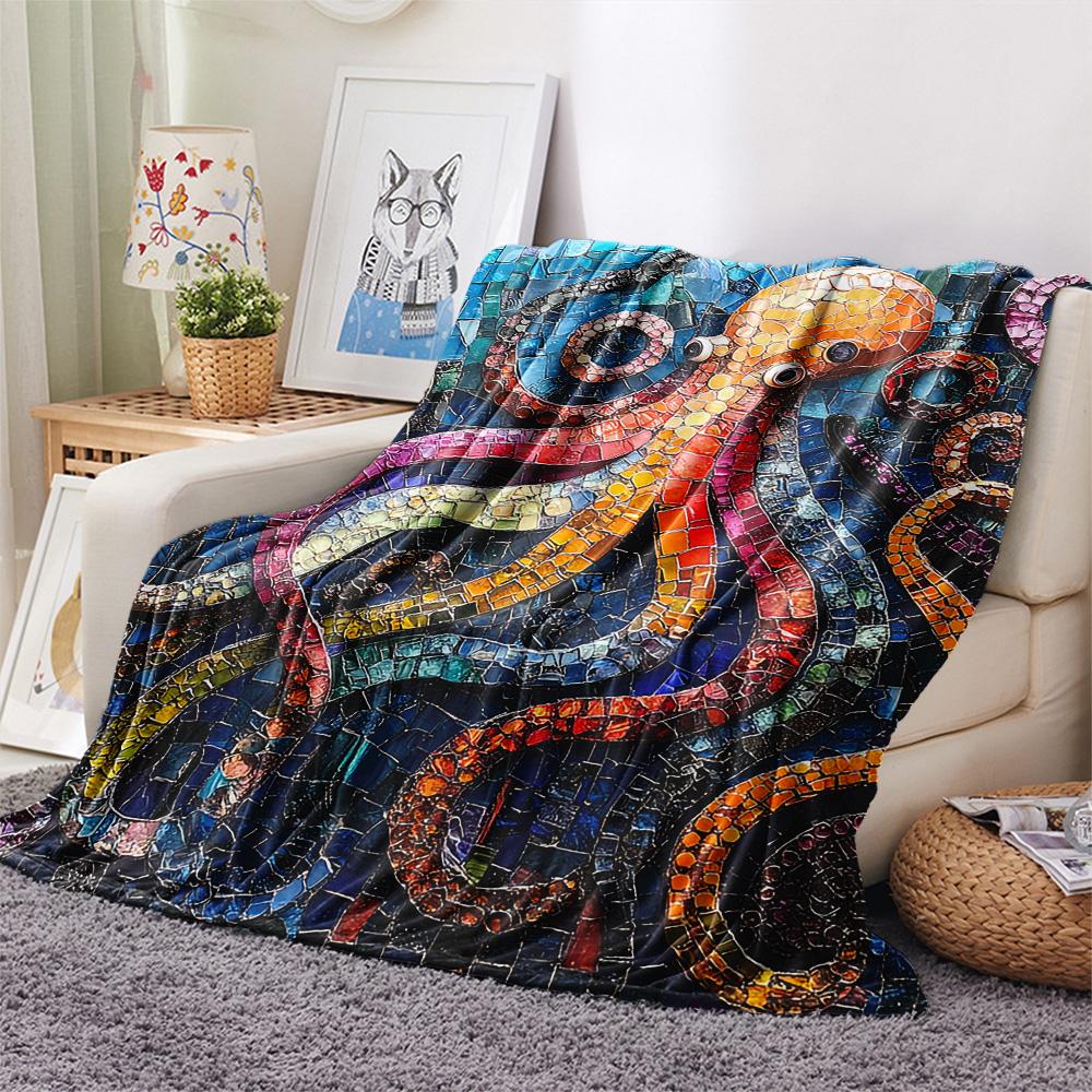 Octopus Print Flannel Blanket, High quality Comfortable for All Seasons, Home Decor, Warmth and Comfort, Perfect for Christmas Gifts