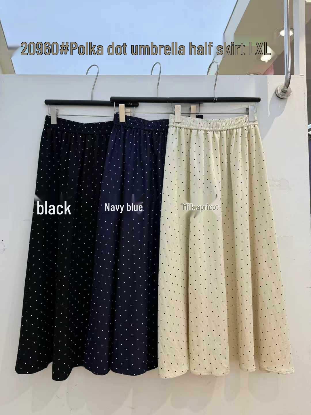 

Da7 Women s Spring/Summer Loose Plus Size Retro Polka Dot Midi Skirt Large темно-синього кольору