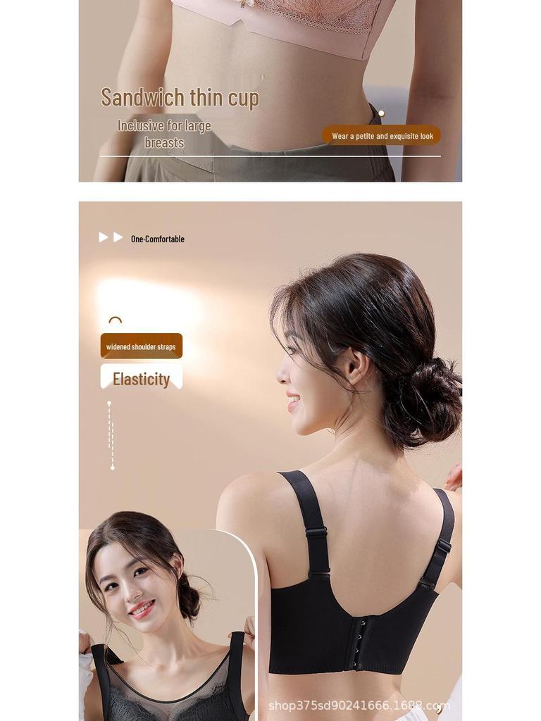 Lace Bandeau Breathable Thin Adjustable Large Cup Bra CD
