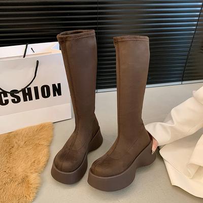 Moda Invierno Botas de Nieve para Mujer Color Sólido Punta Redonda Exterior 2024 Venta Caliente Casual Cómodas Impermeables Botas hasta la Rodilla para Mujer