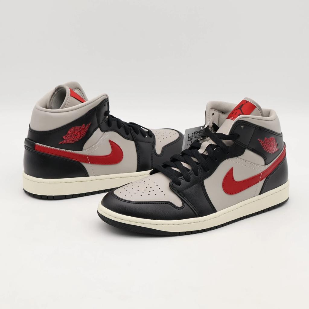 BQ6472-060 Nike WMNS Air Jordan 1 Mid Black Grey Gym Red
