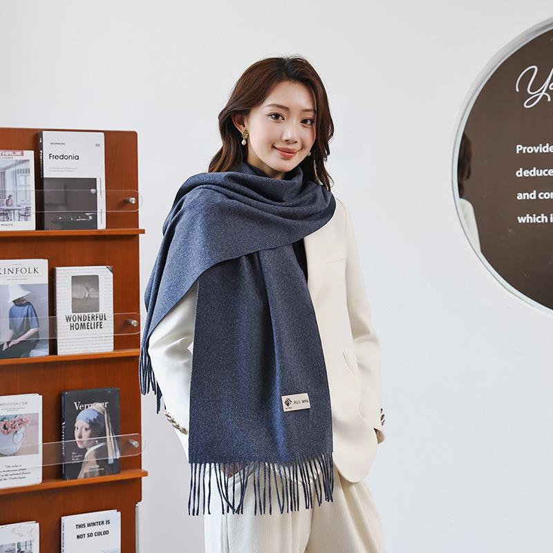 Wool Scarf for Women in Winter New Style Cashmere Scarf Versatile  Thickened  Warm and Solid Color Scarf