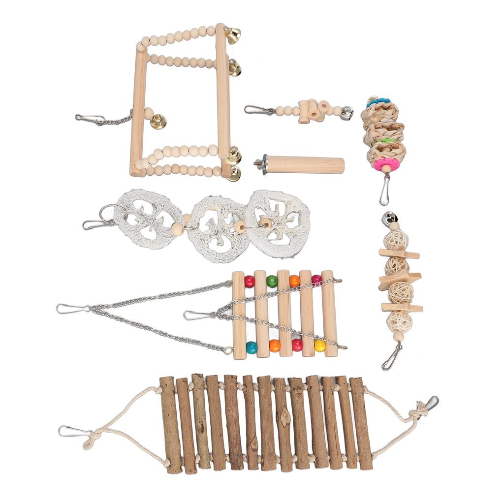 8pcs Parrot Chewing Toy Shredding Foraging Toys Climbing Ladder Cage Toys for Medium Small Size