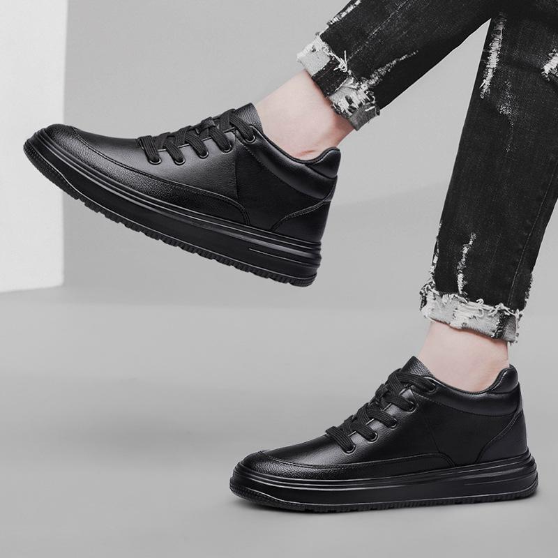 Men's shoes inner heightening board shoes medium and high top autumn and winter lace-up thick-soled retro casual upper