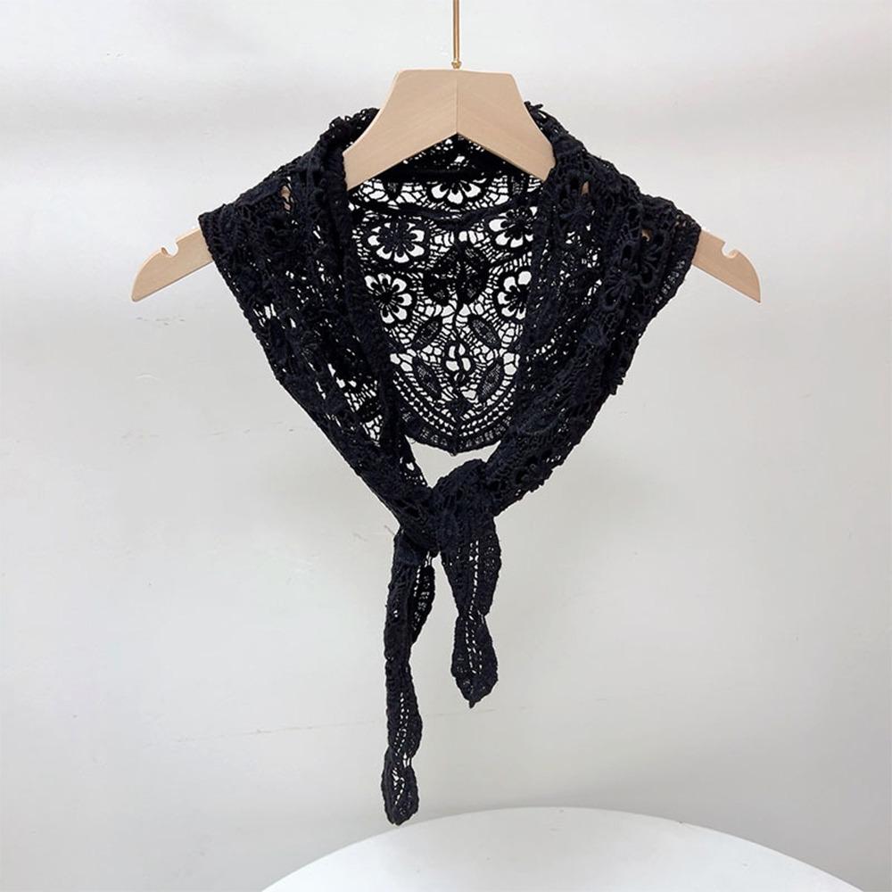 

New Cotton Triangle Scarf Breathable Hollow Out Knitted Scarf Lightweight Women Shawl Summer Spring чорний