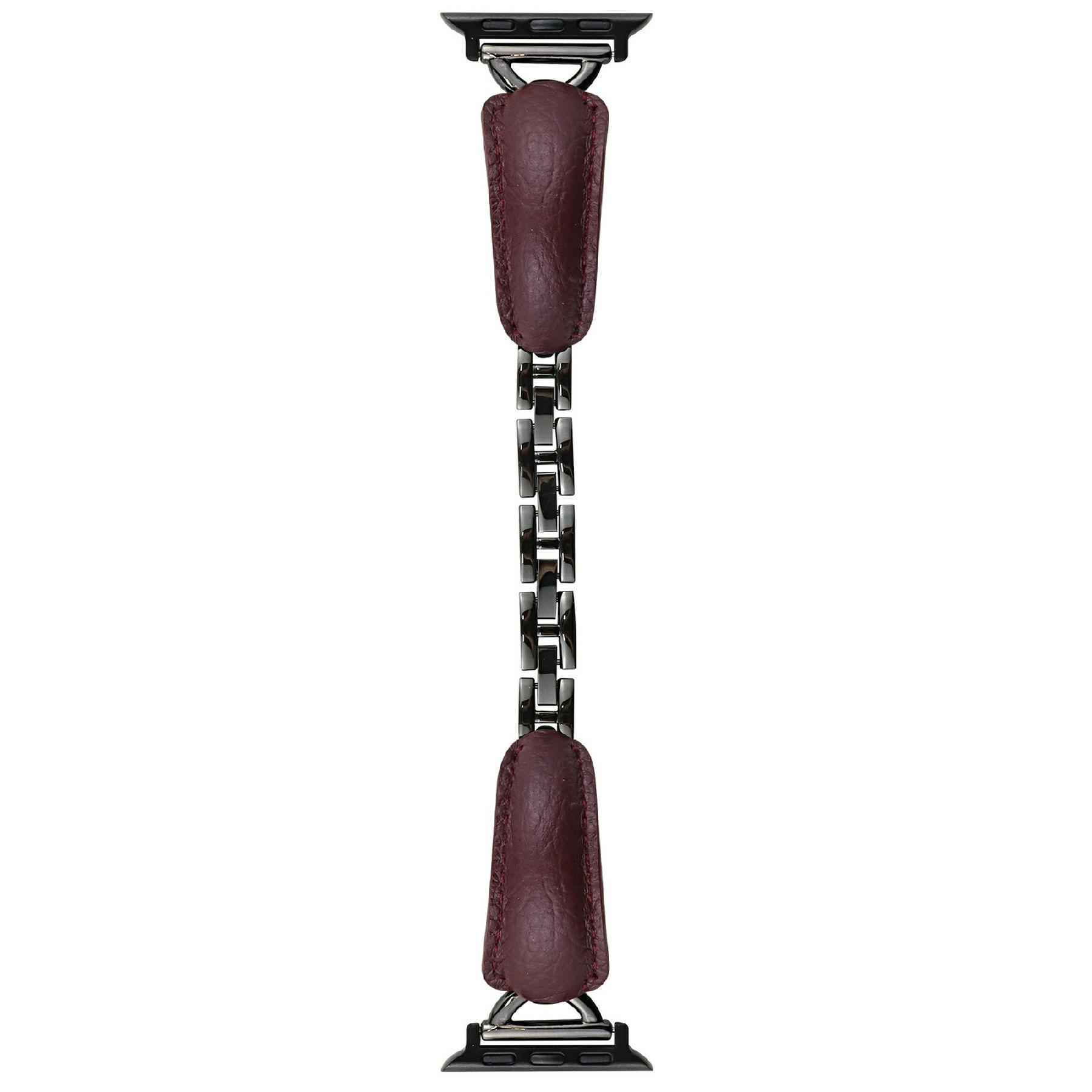 

Watch Band For Apple Watch Series 10 9 8 7 SE 6 5 4 3 2 1 42mm 41mm 40mm 38mm D-Shaped Buckle Litchi Texture Leather Strap Wine Red/Black