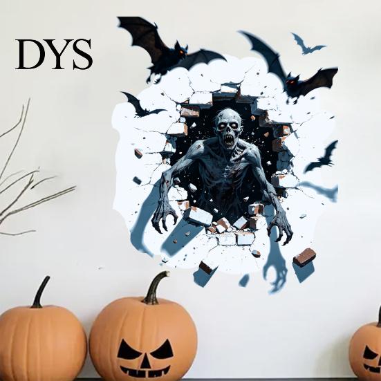 Self Adhesive Scary Wall Murals Halloween Sticker, Realistic Pumpkin/Zombie/Werewolf/Clown Print, Waterproof PVC Self-Adhesive Decals, Bat Pattern