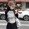 Women's Autumn Stand Collar Color Block Patchwork Long Sleeve Slim Fit Top - Sweet & Stylish.