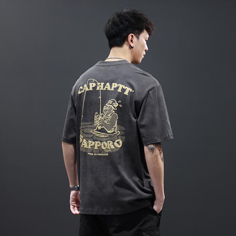 American Heavy Men'S Short-Sleeved T-Shirt Pure Cotton Printing Trendy Brand Thin Loose Large Size Men'S T-Shirt