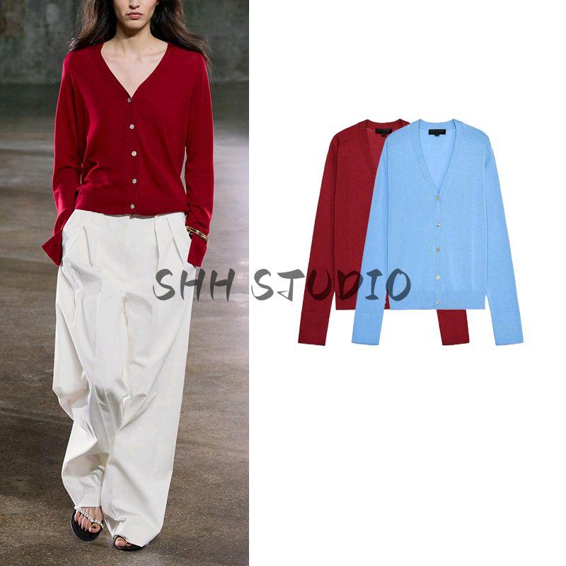 Summer New Women clothes Preppy Single Row Multi-Button Fine Needle Long sleeve V-neck Simple Knitted Outerwear 9598088