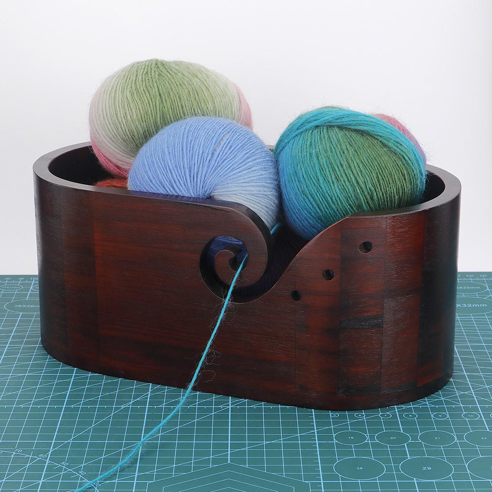 1pc Wooden Yarn Bowl, DIY Knitting Storage Tool, Double-Sided Holes Yarn Storage Bowl, Oval Yarn Organizer Bowl Handicraft Tool