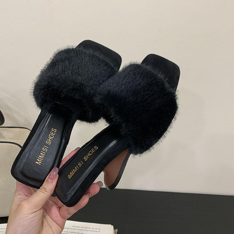 

Fashion Female Wedges Footwear Warm Fashion Fur Women Pumps Heels Shoes Slides Square Toe Ladies Heeled Sandals Wedges Shoes 35 чёрный