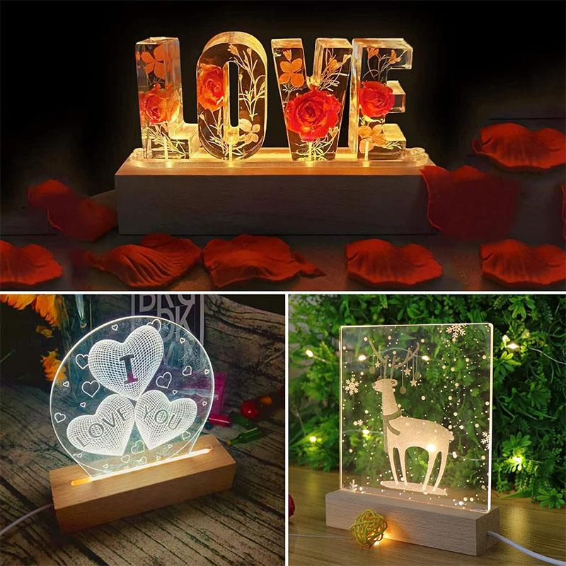 Creative Rectangular Night Light Base Indoor Decor Atmosphere Lamp Craft 3D Acrylic LED Base Suitable Holiday Gift USB Powered