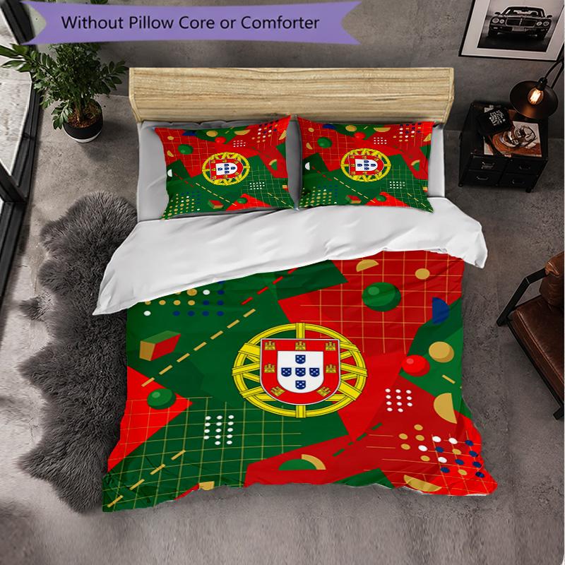 Set Biancheria da Letto 3 Pezzi con Motivo Calcio Portogallo Morbida Copripiumino in Microfibra con Federe per Camera da Letto