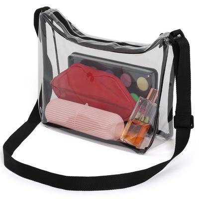 Průhledná crossbody přes rameno s obráceným průhledným PVC, abyste viděli nastavitelný ramenní popruh rameno ruka průhledný čirý vinyl
