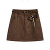 Plus Size Korean Suede A-line High Waist Skirt: Coffee Color, Plush, Short, Thickened for Spring/Autumn