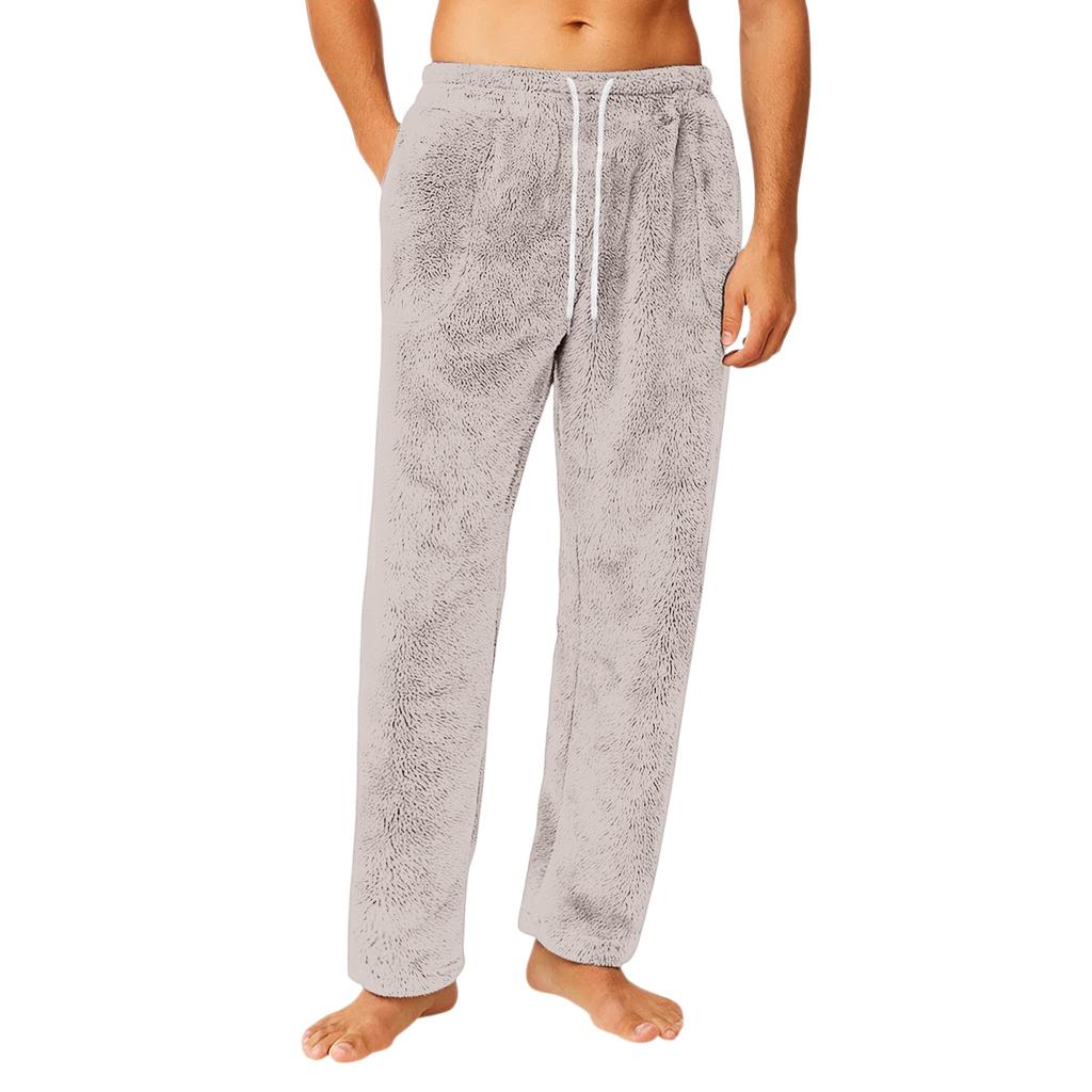 Men's Drawstring Pocket Flannel  Pants Homewear Sleep Pants
