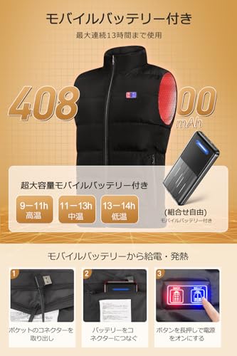 [sumioi] Electric Heated Vest [17 Heating Points, 40800mAh Large Capacity Battery Included], 3 Temperature Settings, USB Powered, Independent Front an