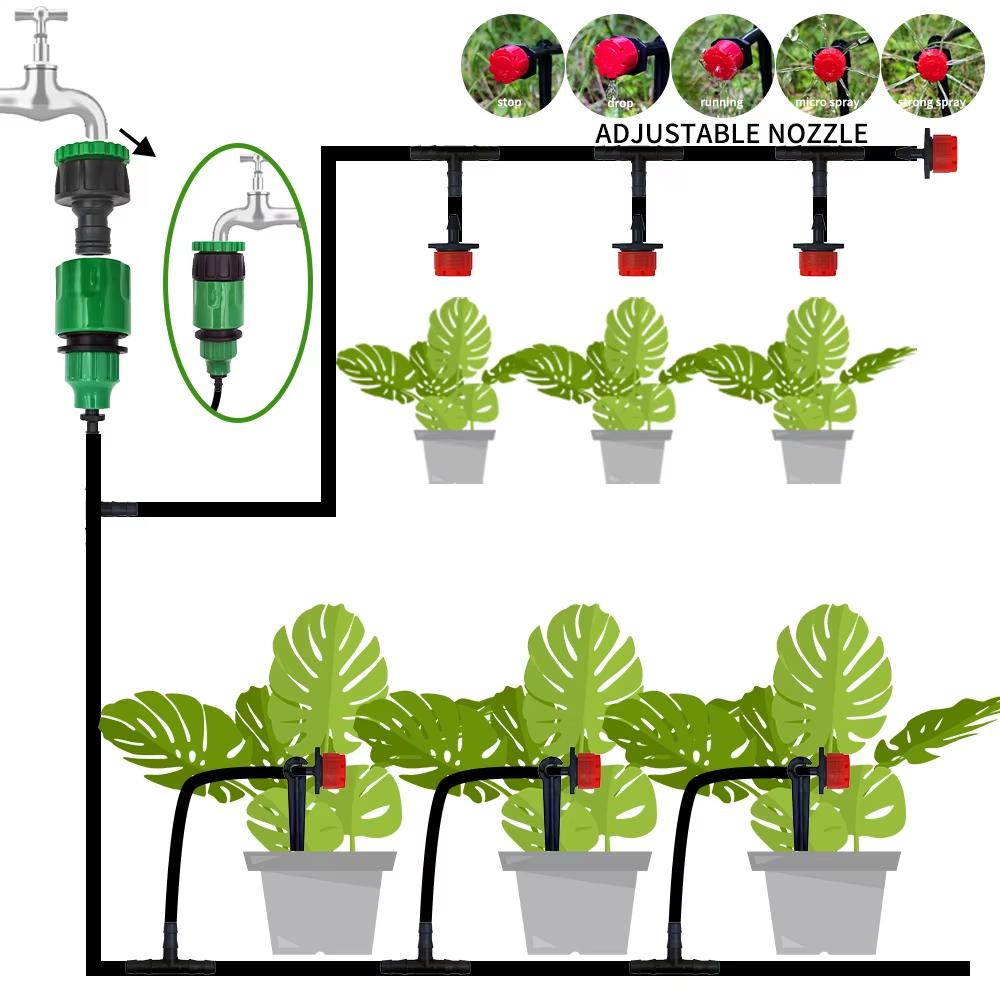 Garden Drip Irrigation Automatic Watering System Kit Adjustable Nozzle Sprinkler for Bonsai Pot Plant Flower Vegetable Greenhouse