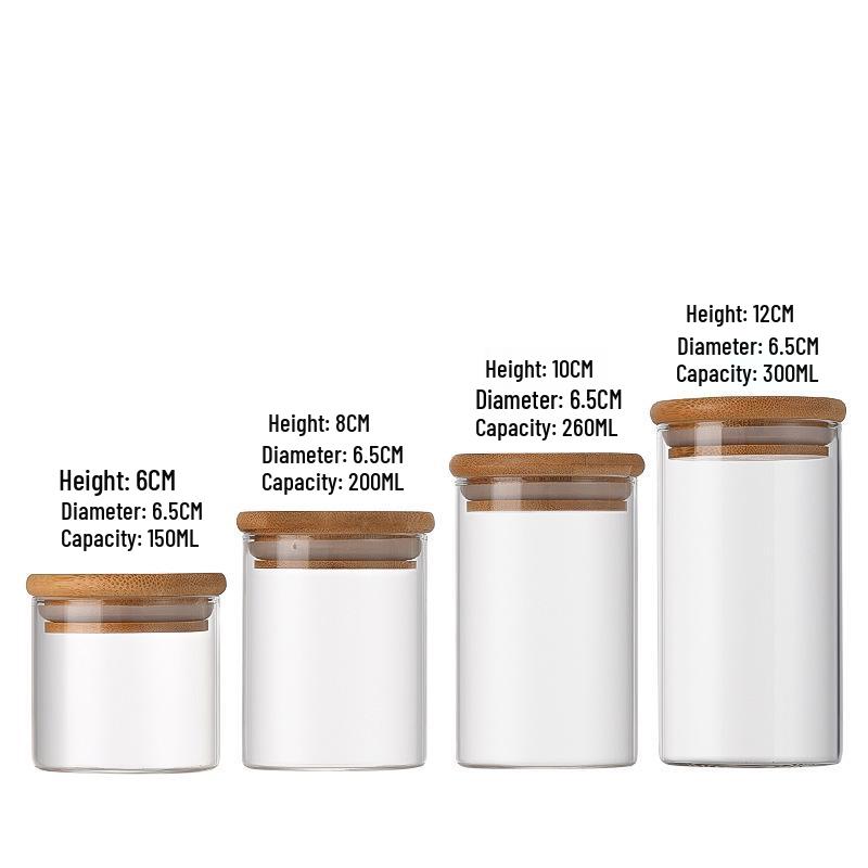 Multi-Grain Storage Glass Bottle with Bamboo Lid – 65ml High Borosilicate, Ideal for Tea, Candy, and Beads.