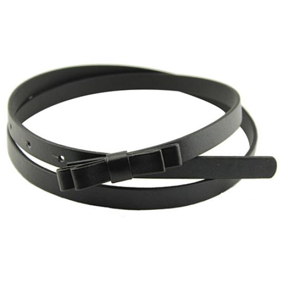 Women's Candy Color 2 Layers Bowknot Thin Narrow Belt PU Leather Waistband Strap