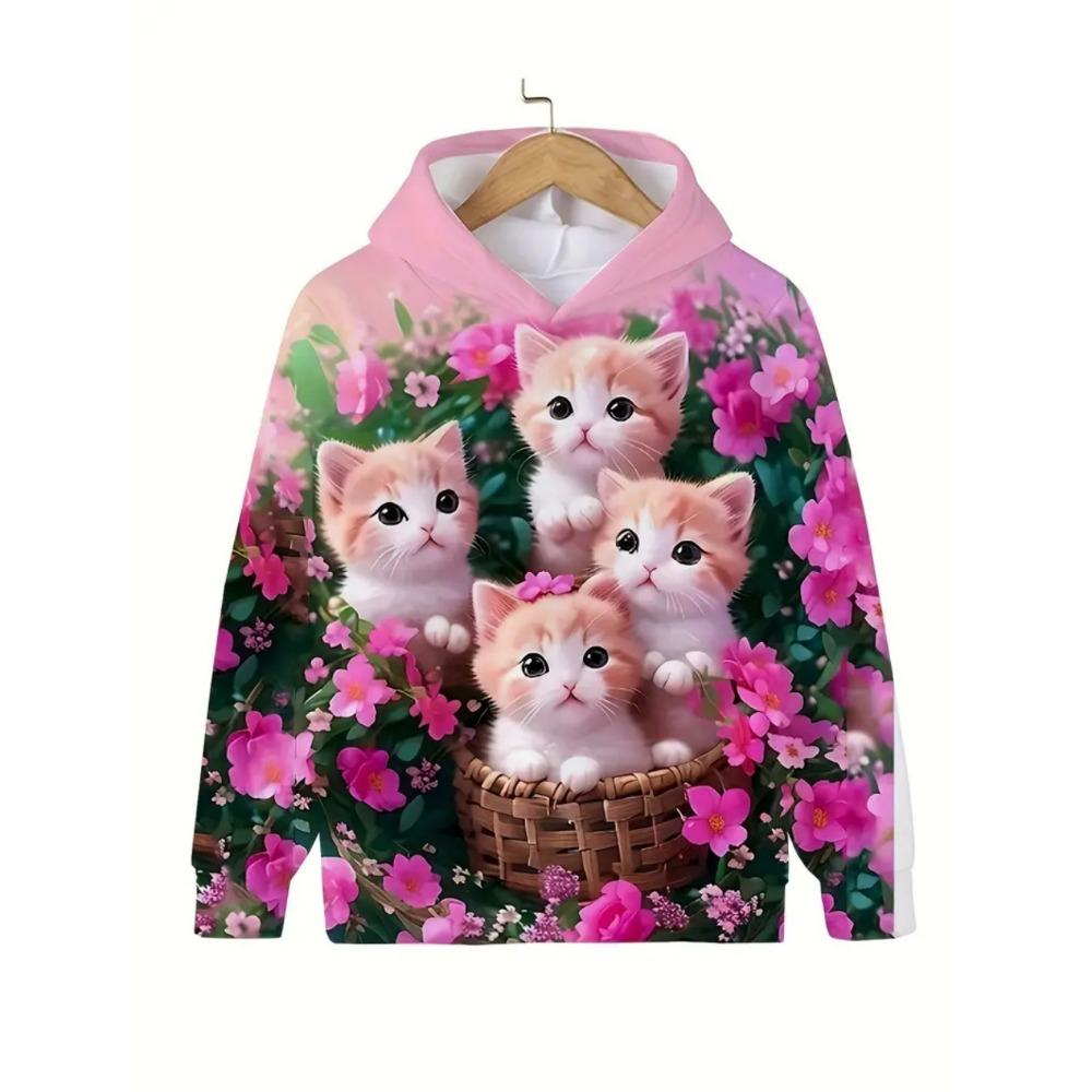 Kinderbekleidung Mädchenkleidung Kawaii Katze Langarm Kapuzenpullover Lässige Kinderkleidung Herbst Pullover Mädchen Sweatshirt Outdoor Oberteile