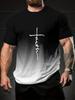 Men's Gradient 'Faith' Letter Print-Shirt- Casual Crew Neck, Short Sleeve, Comfortable Polyester Blend, Washable- Fashionable Summer Top with Color