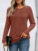 Casual Pullover Ribbed Loose Hollow-out Long-sleeved T-shirt Top
