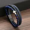 Gebet Herren Naturstein Perlen Rosenkranz Kreuz Armbänder Mehrschichtiges Lederarmband Damen Yoga Meditation Schmuck Homme Pulsera