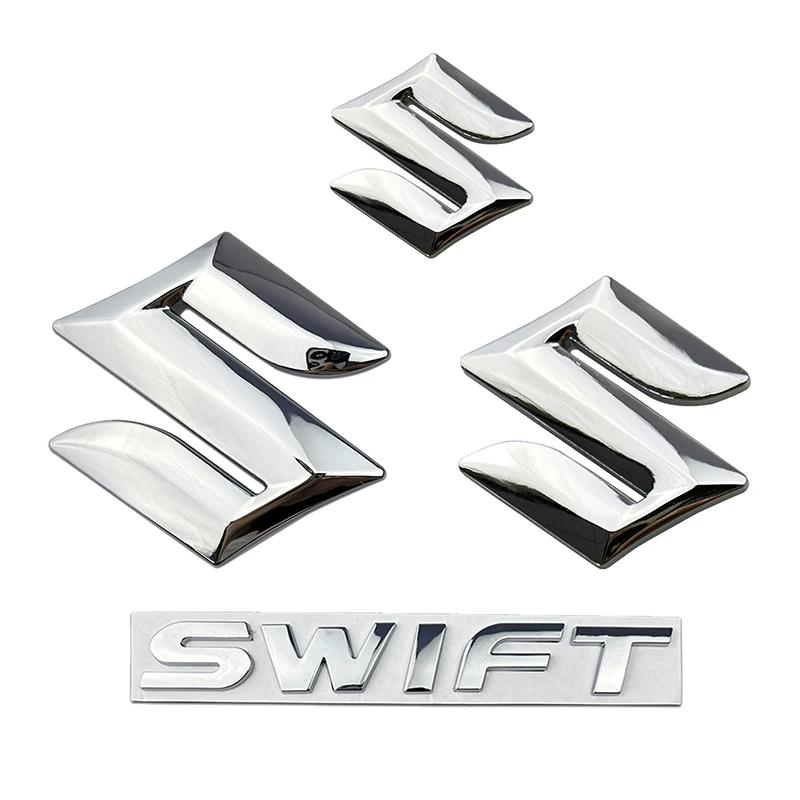 for SUZUKI Swift Metal 4pcs 5pcs Car Front Emblem Rear Trunk Logo 3D Badge Steering Wheel Sticker Modified Letter Decoration