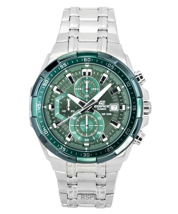 Casio Edifice Analog Standard Chronograph Stainless Steel Green Dial Quartz EFR-539DE-3AV 100M Men's Watch