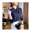 Bow-tie chiffon women's long-sleeve shirt, 2026 new model, spring and autumn blue blouse