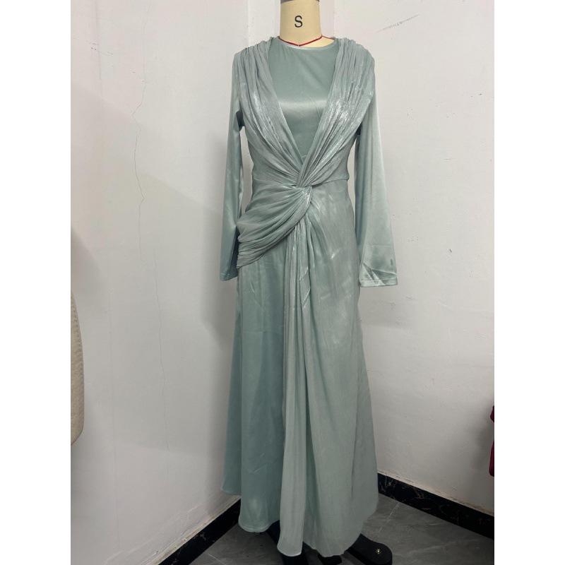 

2025 New Women s Autumn Slim Fit Round Neck Evening Dress with Overlap Design and High Waist Lace-up Detail S