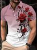 2026 Summer Men's Polo Shirt with Rose Flower Print Breathable Lightweight Casual and Fashionable Men's Clothing