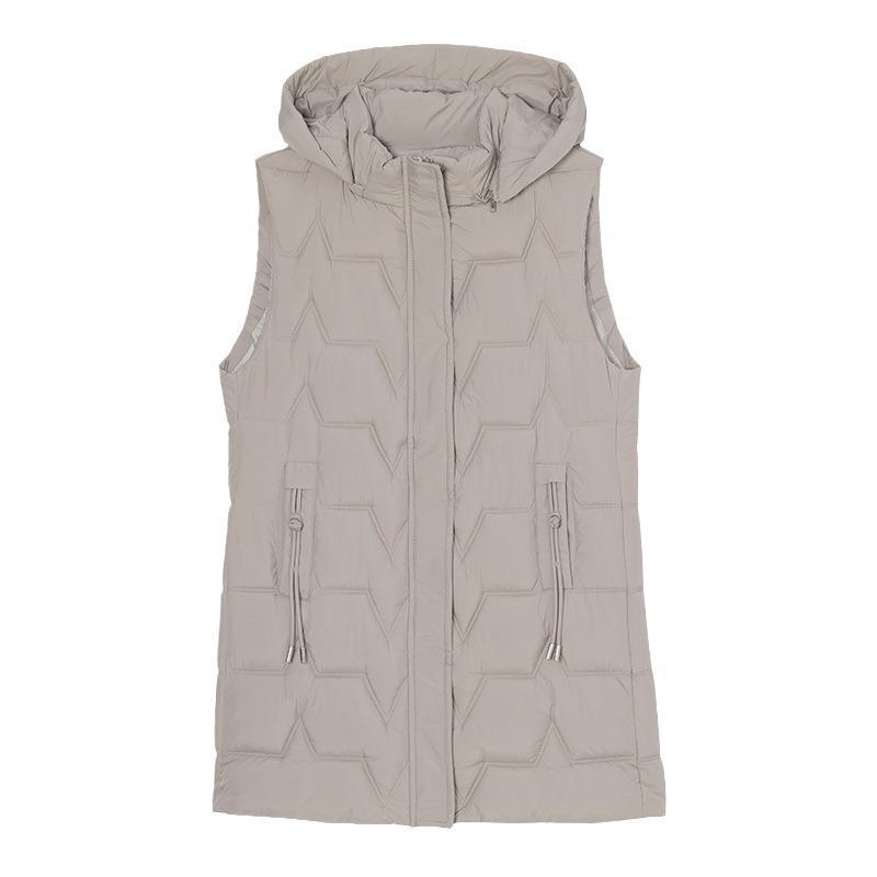 New Autumn and Winter Down Cotton Vest Women's Medium and Long Fashion Hooded Student Vest Vest Vest Jacket Tide