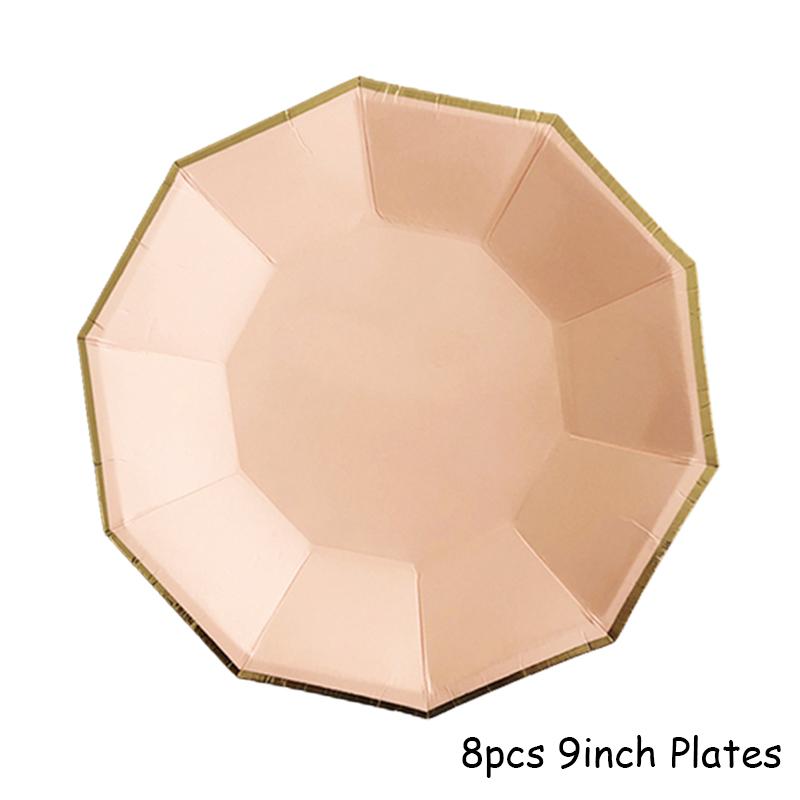 Gold Foil Pink Birthday Wedding Decor Cake Dish Disposable Tableware Carnivals Party Supplies Paper Plate Cup Baby Shower Favors