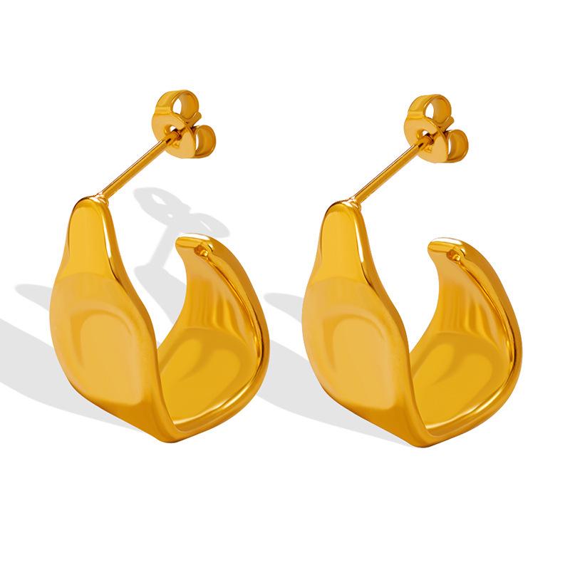 European Irregular C-shaped Geometric Gold-plated Titanium Steel Stud Earrings