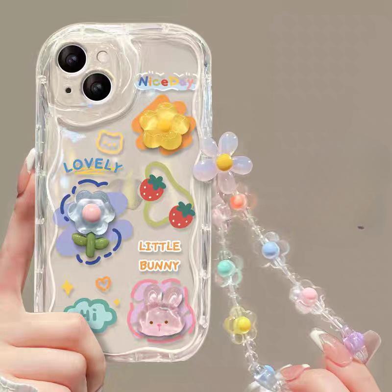 3D Flower Animal Casing For Samsung Galaxy S25 S24 S23 S22 S21 Plus Ultra S20 S21 S24 FE A54 A15 S23+ S24FE 5G Case With Chain