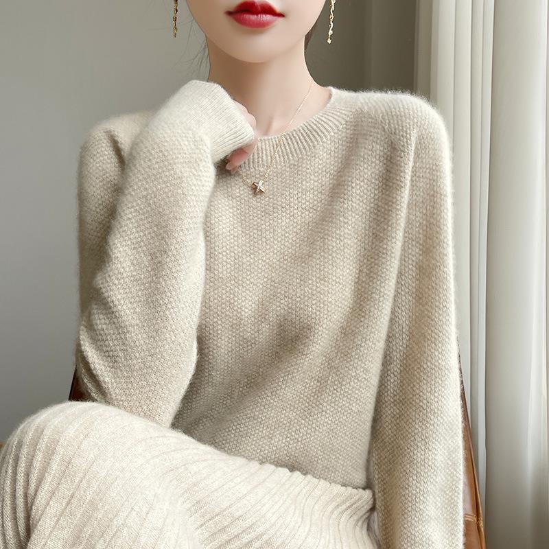 Women's Andy Plush Osmanthus Stitch Loose Knit Pullover Sweater - Round Neck, Solid Color, Versatile Base Layer