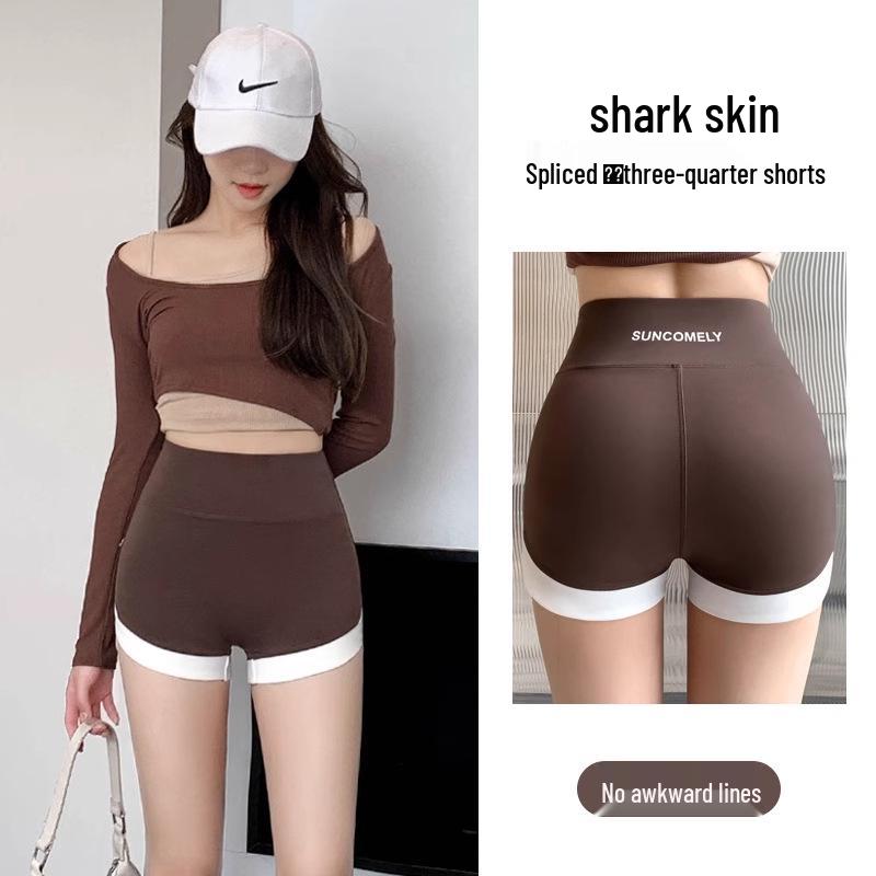 High Waist Seamless Color-Block Yoga Shorts with Tummy Control and Butt Lifting for Women - Summer Edition
